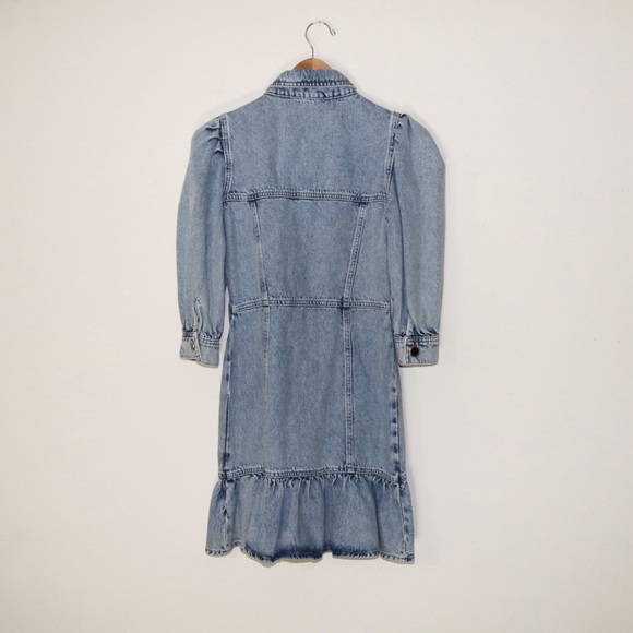 River Island Tinker T Frill Mini Denim Shirt Dress in Light Blue - Picture 5 of 16